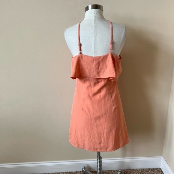 By the way. Ruffle Halter Adjustable Straps Mini Dress Size S Coral 14560 - Picture 7 of 8